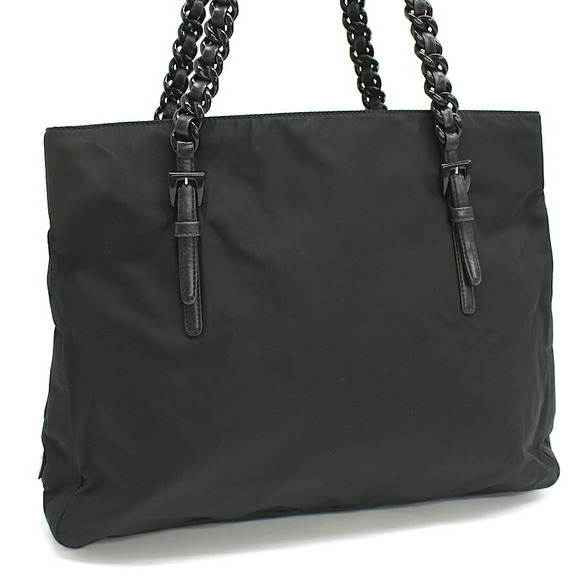 Prada Bag Black Chain Pura Triangle Shoulder Nero Nylon Plate - Picture 1 of 8